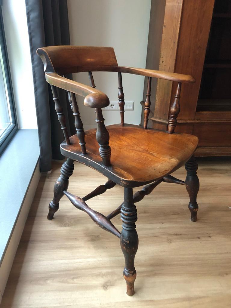 19e eeuwse Windsor stoel Captain's Chair iepenhout elm wood, Ophalen of Verzenden
