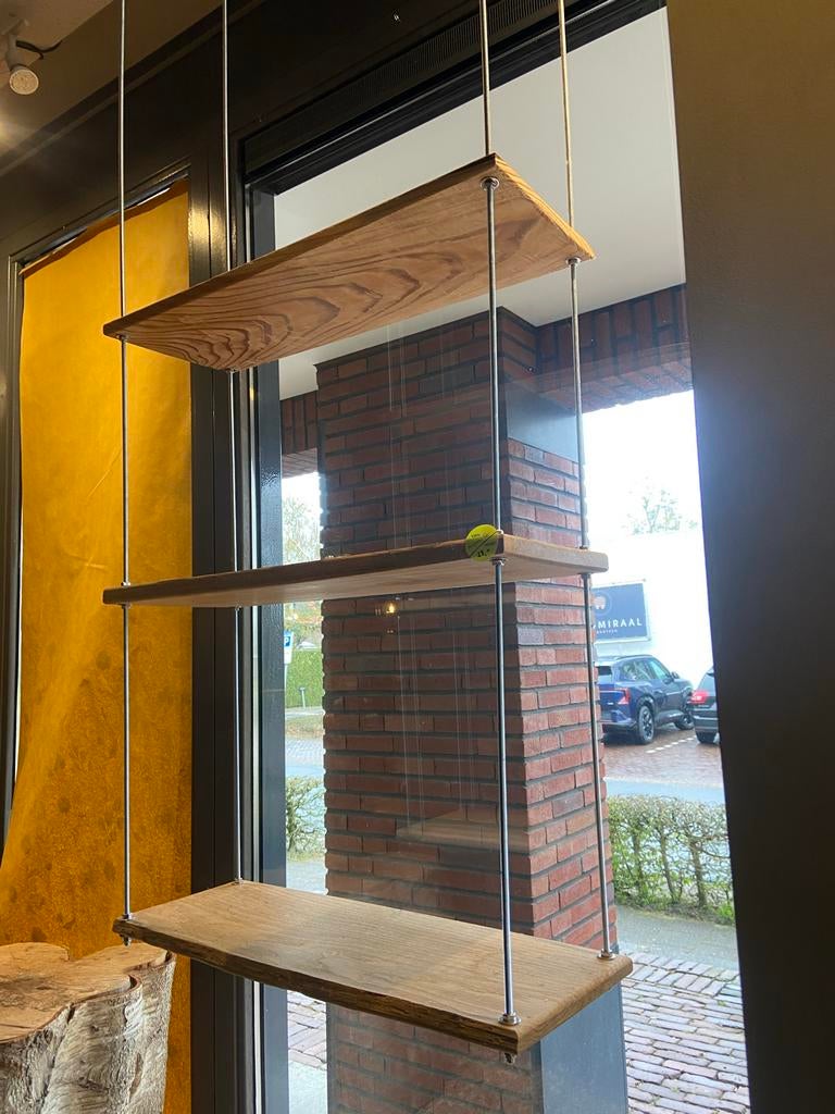 3x Vrij Hangende Schappen met Natuurlijke Plankjes, Huis en Inrichting, Ophalen of Verzenden, Gebruikt