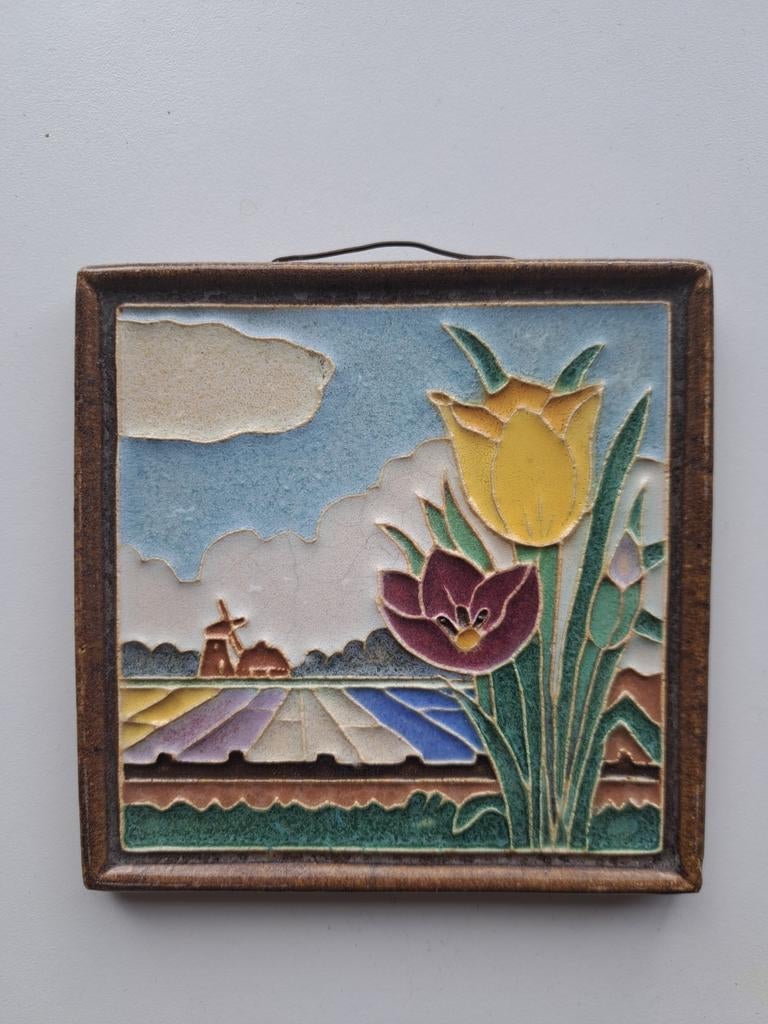 Cloisonné tegel De Porceleyne Fles Delft 2 tulpen, Antiek en Kunst, Ophalen of Verzenden