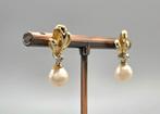 Gouden vintage bi-color oorbellen parel en diamant. 2026/144, ., Ophalen of Verzenden, Zo goed als nieuw, .