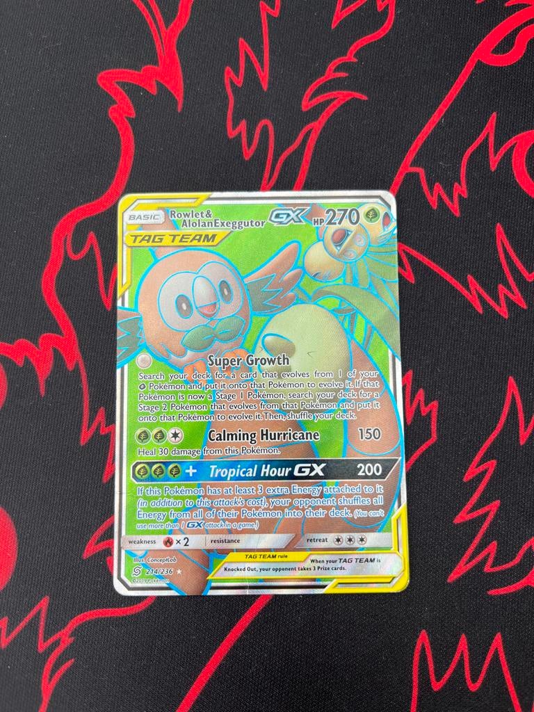 Rowlet & Alolan Exeggutor GX 214/236 Cosmic Eclipse, Hobby en Vrije tijd, Verzamelkaartspellen | Pokémon, Zo goed als nieuw, Losse kaart