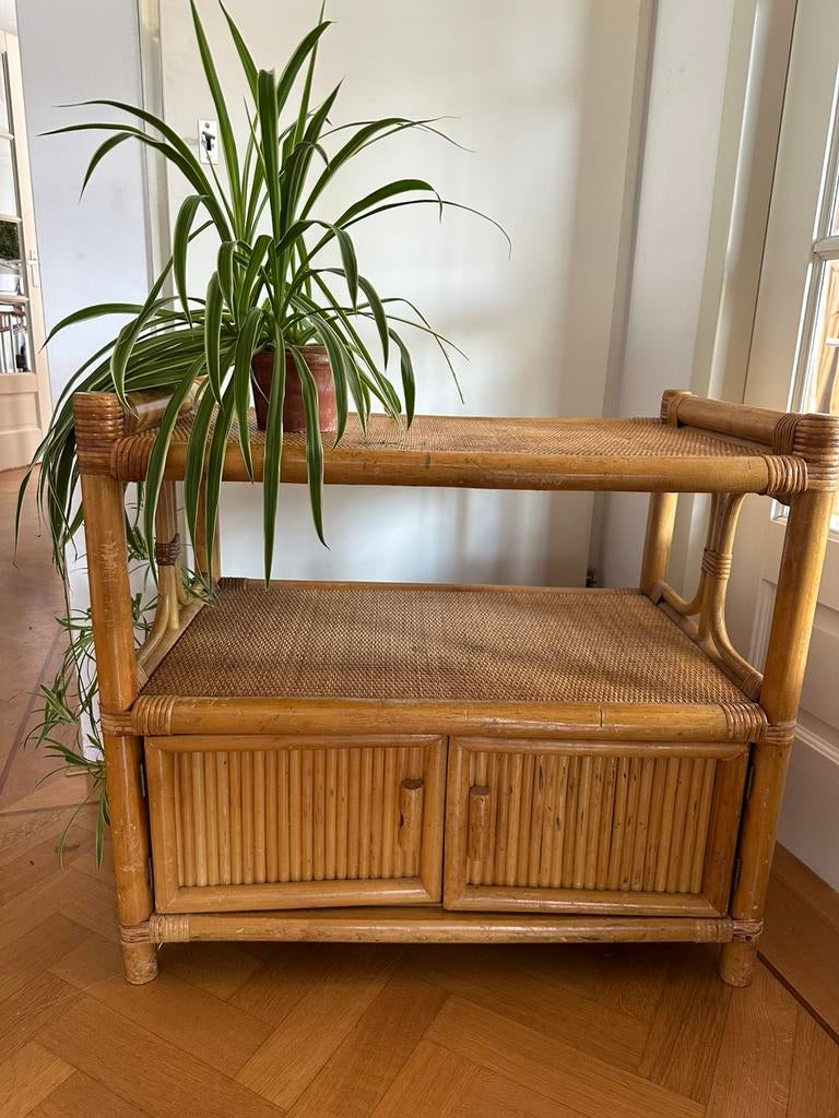 Landelijk vintage bamboe tafel kast plantentafel, Ophalen of Verzenden