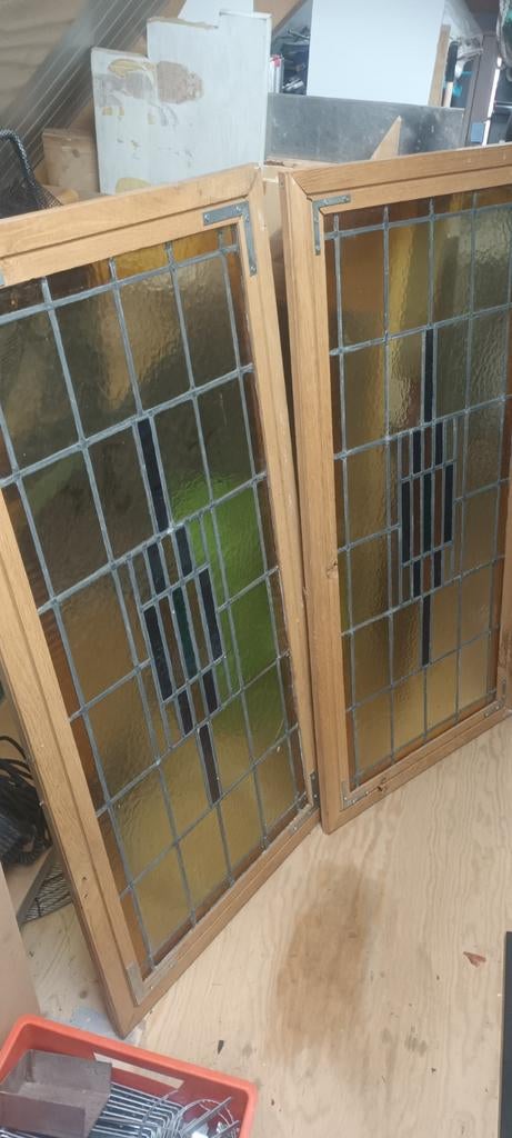 Mooie glas in lood panelen met houten omlijsting, Doe-het-zelf en Verbouw, Glas en Ramen, Ophalen, Minder dan 80 cm, Glas in lood