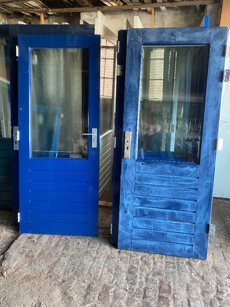 hardhouten buitendeur 83x201,5 met dubbelglas, Doe-het-zelf en Verbouw, Deuren en Horren, Gebruikt, Buitendeur, 200 tot 215 cm