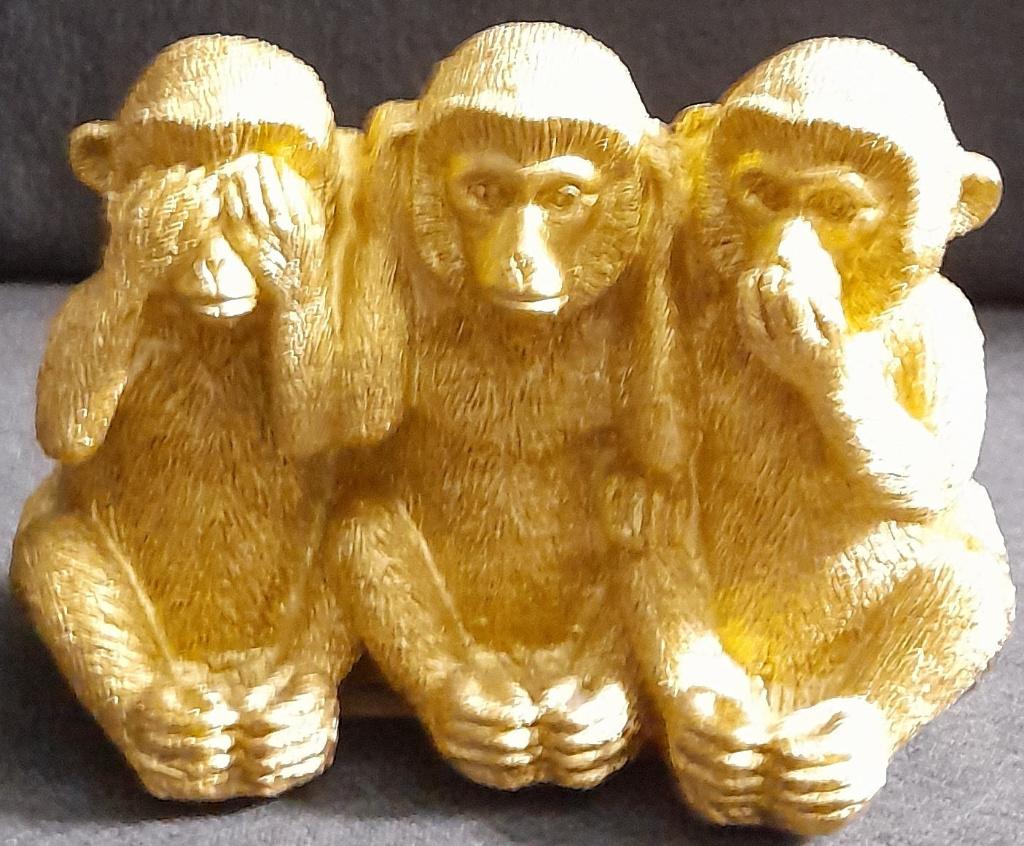Goudkleurig beeldje drie wijze apen horen, zien en zwijgen, Verzamelen, Ophalen of Verzenden, Zo goed als nieuw, Dier