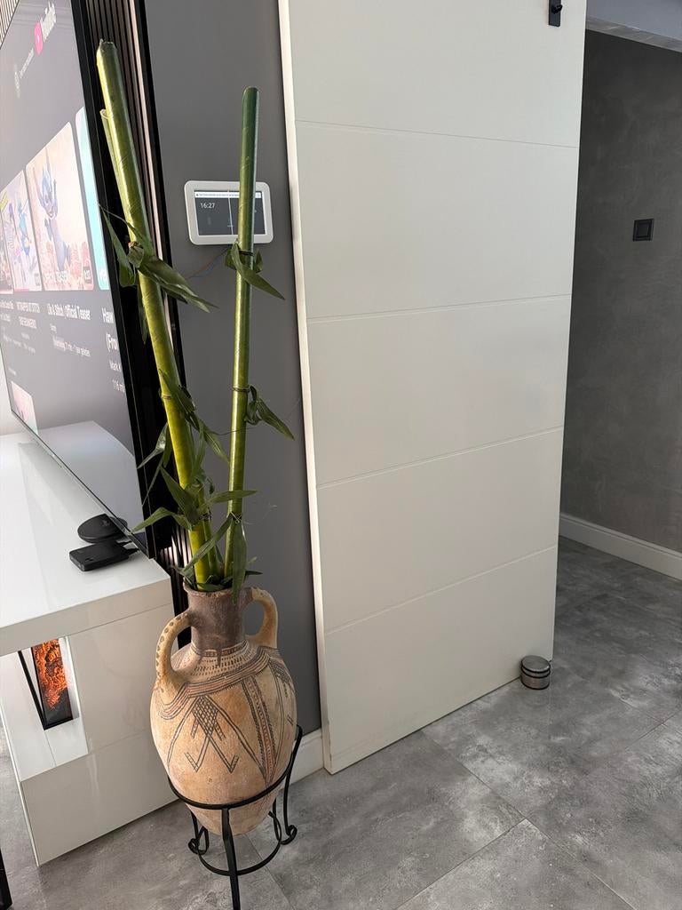 Bamboe met vaas, Huis en Inrichting, Woonaccessoires | Vazen, Ophalen, Gebruikt, Overige kleuren, Aardewerk of Porselein