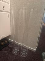 Twee lange glazen vazen 80cm, Huis en Inrichting, Ophalen, Zo goed als nieuw