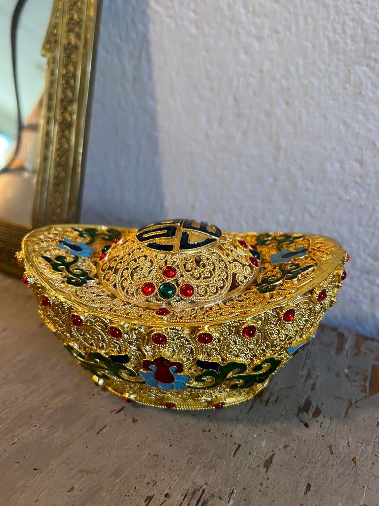 Vintage vergulde Chinese cloisonne koperen Yuanbao ornament, Antiek en Kunst, Antiek | Woonaccessoires, Ophalen of Verzenden