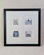 Vierluik etsjes Den Haag 30x30 cm incl. lijst, Minder dan 50 cm, Oorspronkelijke maker, Nieuw, Ophalen of Verzenden