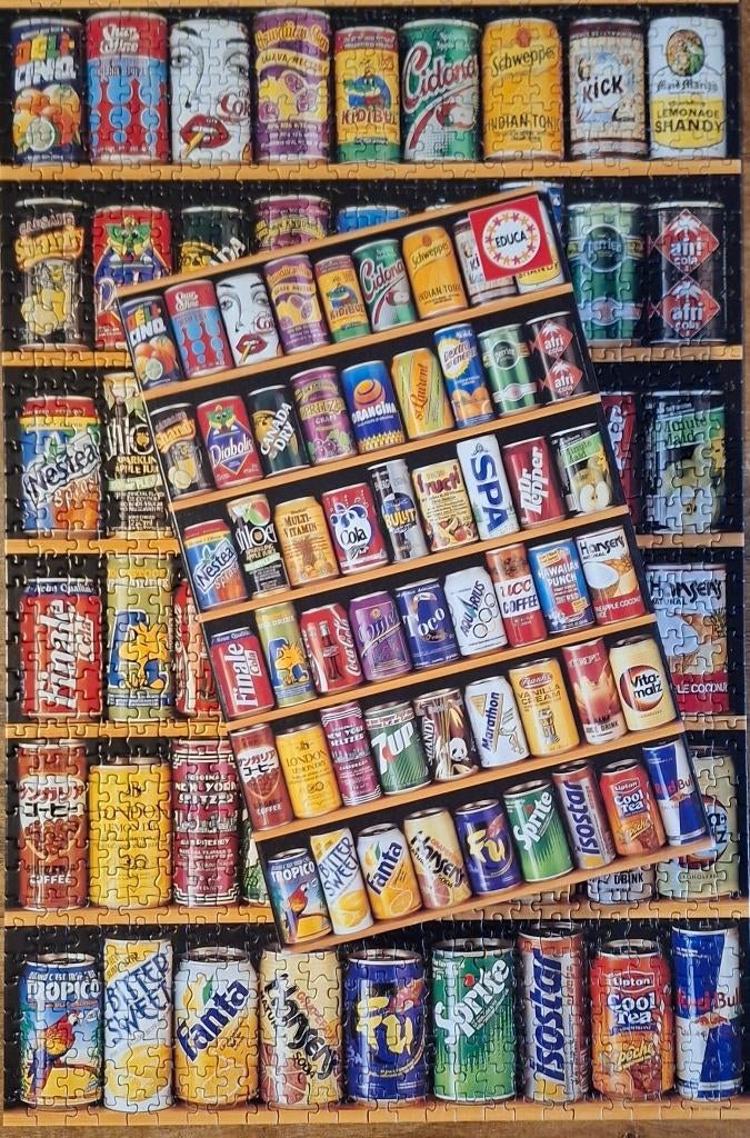 Educa mini puzzel Blikjes 1000 pc zgan., Ophalen of Verzenden, 500 t/m 1500 stukjes, Zo goed als nieuw, Legpuzzel