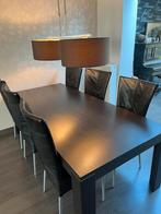 Te koop: 6 leren eetkamerstoelen (zwart), Ophalen, Gebruikt, Zwart, Leer