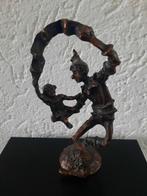 Bronzen beeldje van clown met kind, Antiek en Kunst, Ophalen of Verzenden