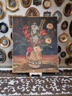 Oud olieverf schilderij met handgeschilderd bloemen F75, Antiek en Kunst, Ophalen of Verzenden