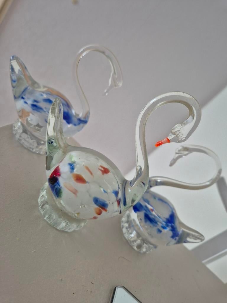 Vintage zwanen Murano op glas., Ophalen of Verzenden, Zo goed als nieuw, Figuurtje