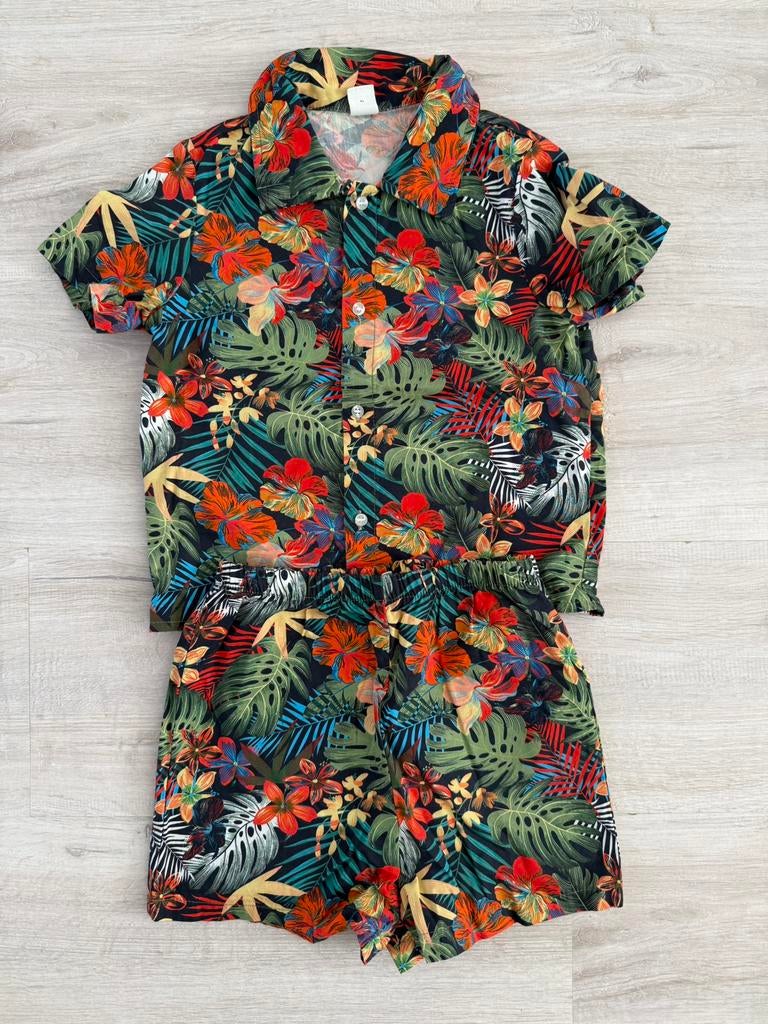Zomerpakje tropisch bloemen setje korte broek blouse 92/98, Ophalen of Verzenden, Zo goed als nieuw, Jongen of Meisje, Setje