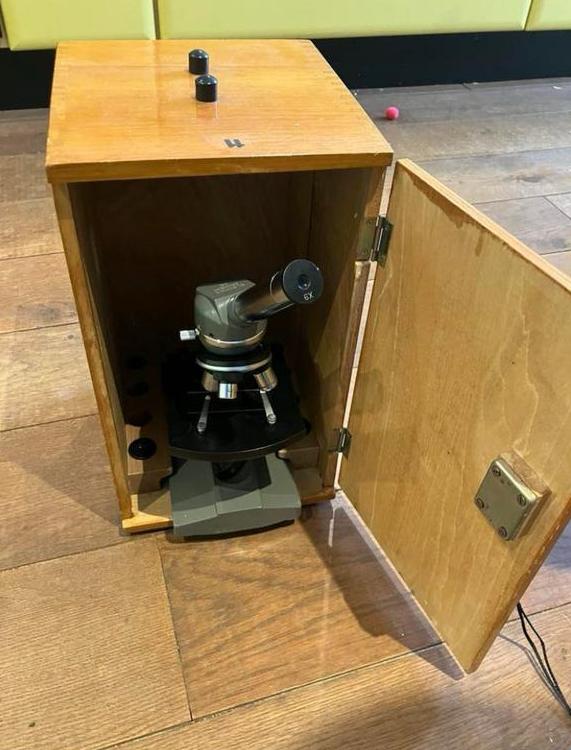 Euromex microscoop met prachtige houten kist, Ophalen, Gebruikt, Biologische microscoop