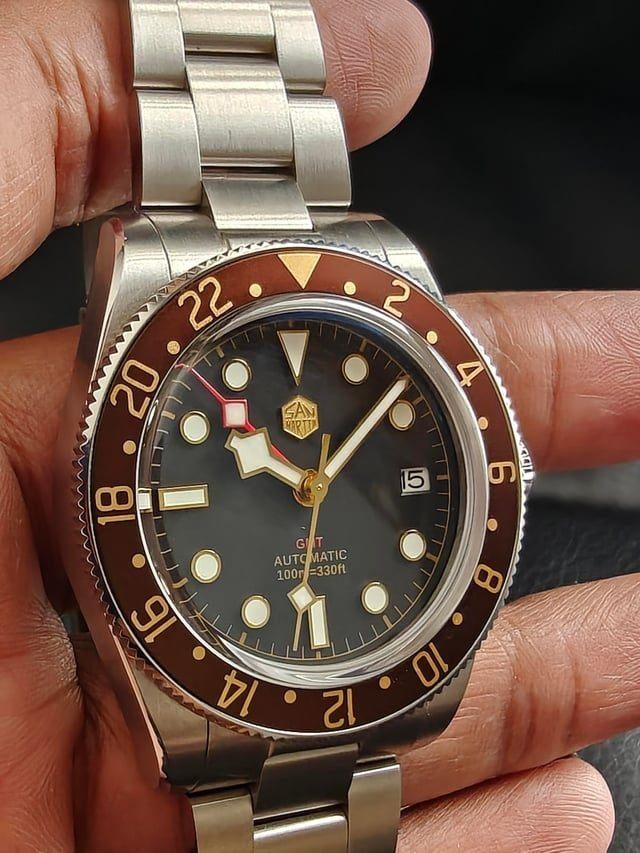 San Martin SN0109 Root Beer GMT horloge, Overige merken, Staal, Staal, Polshorloge