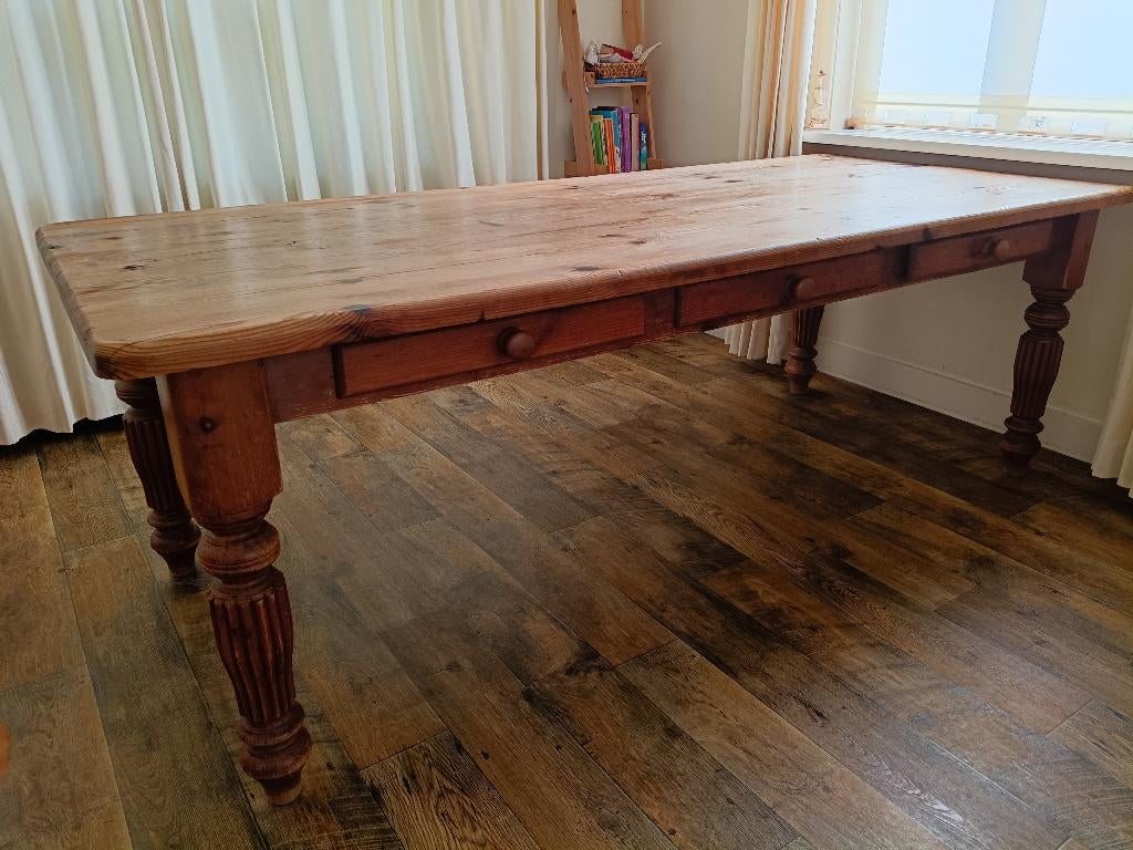 Geleefde grenen eettafel, Ophalen, Gebruikt, 200 cm of meer, 50 tot 100 cm