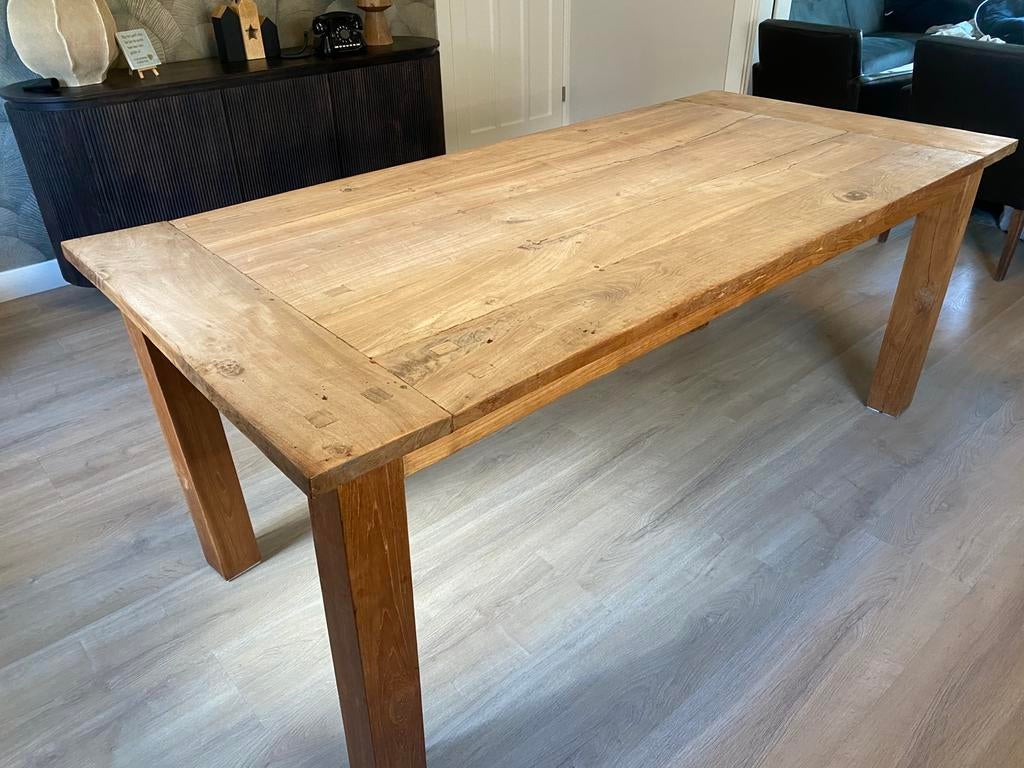 Mooie teak eettafel, Ophalen, Gebruikt, 200 cm of meer, 50 tot 100 cm
