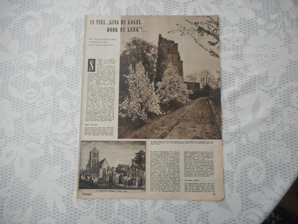 Tiel. Sint Maartenskerk. Herbouwt. 1958., Verzamelen, Ophalen of Verzenden, 1940 tot 1960, Nederland, Knipsel(s)