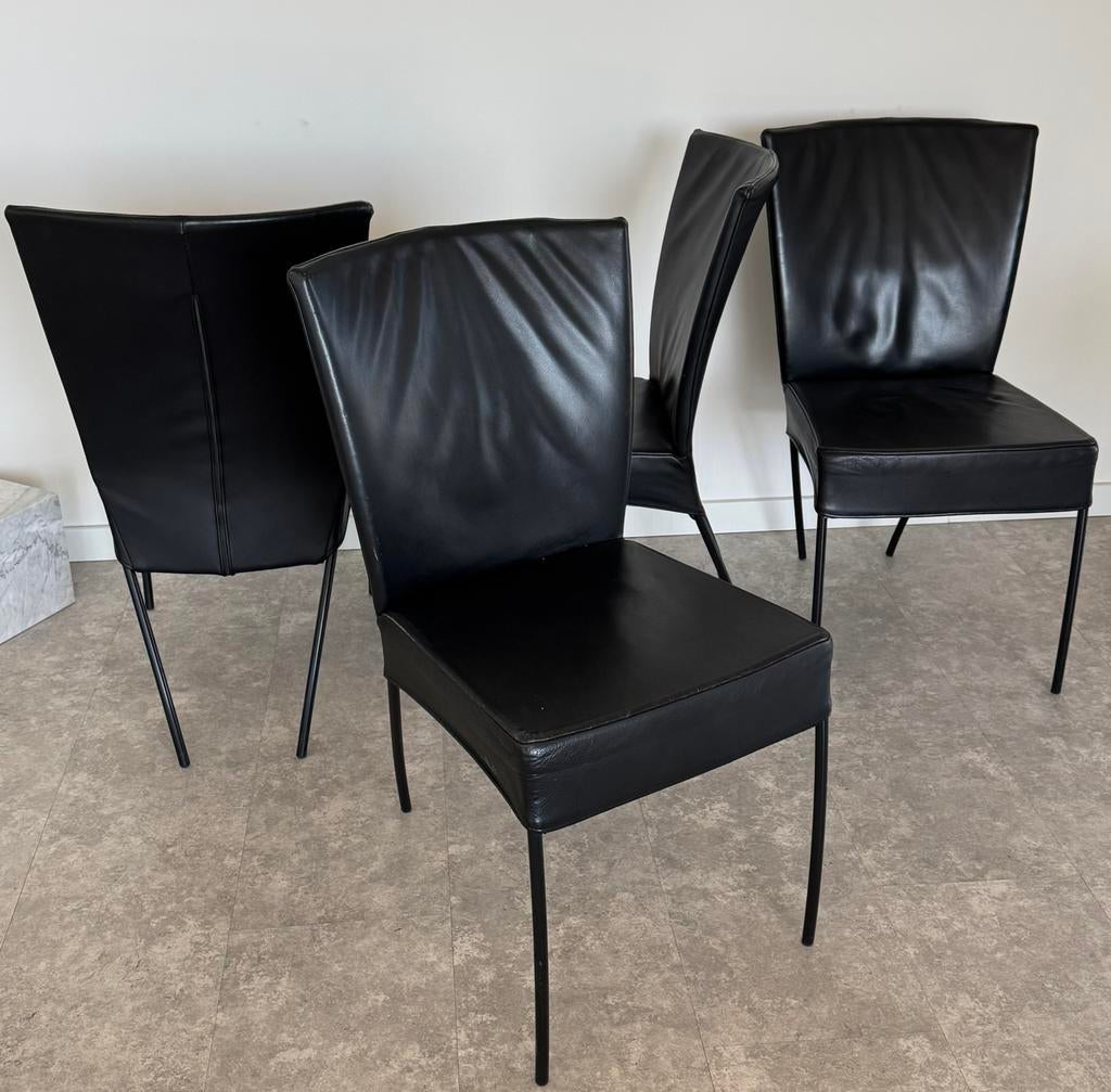 6 zwart leren Spica stoelen van Montis, Huis en Inrichting, Stoelen, Ophalen, Zo goed als nieuw, Zwart, Vijf, Zes of meer stoelen