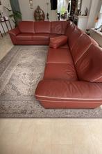 8 zits lederen bruine zithoek met lichte bies !, Huis en Inrichting, Banken | Complete zithoeken, Ophalen, Gebruikt, Leer