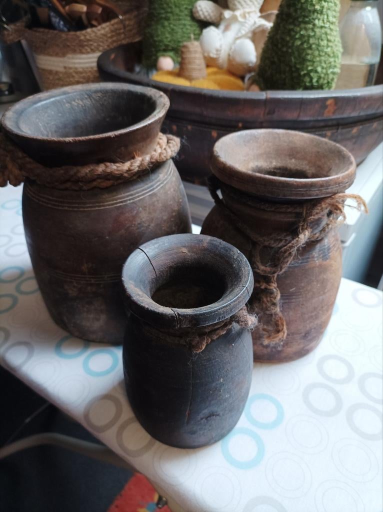 Set van 3 Nepalese vazen, Ophalen of Verzenden, Overige kleuren, Glas, Minder dan 50 cm