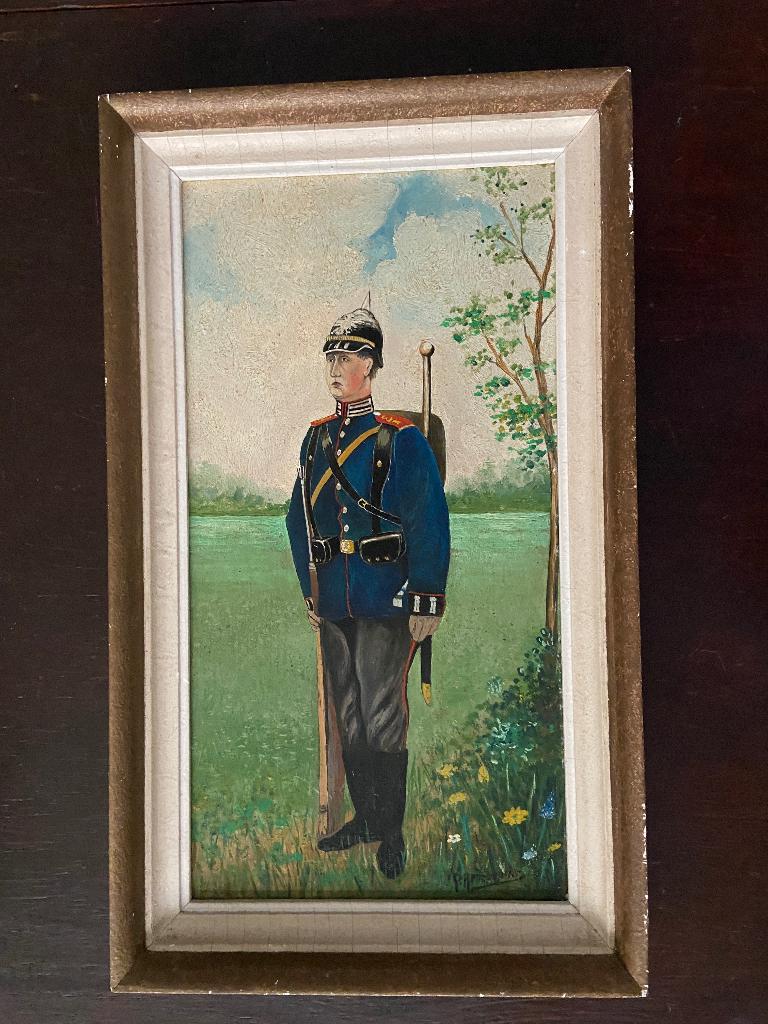 Soldaat uit de eerste wereldoorlog, olie op doek., Verzamelen, Militaria | Algemeen, Ophalen of Verzenden, Landmacht, Overige gebieden