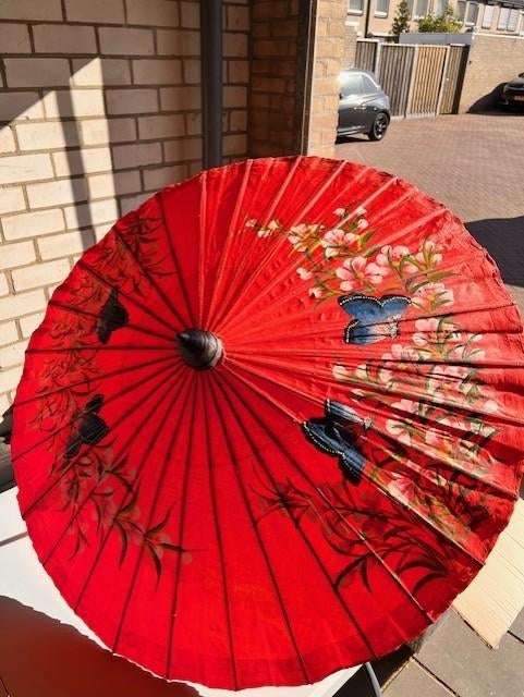 Rode Chinese papieren parasol, Ophalen, Rood, Papier/karton, Oosters