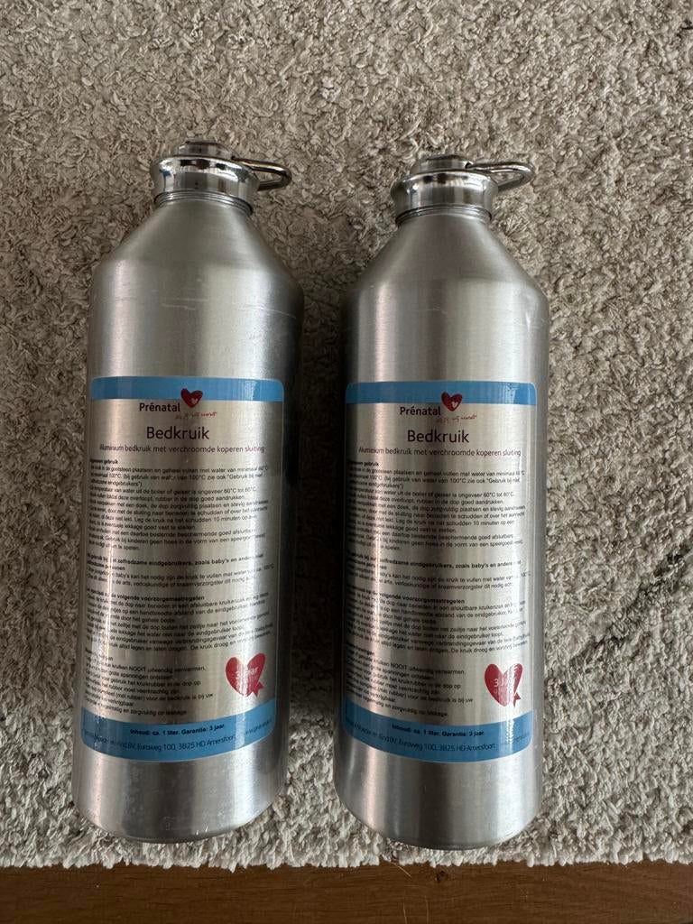 2 Prénatal bedkruiken aluminium met koperen sluiting, Ophalen, Zo goed als nieuw