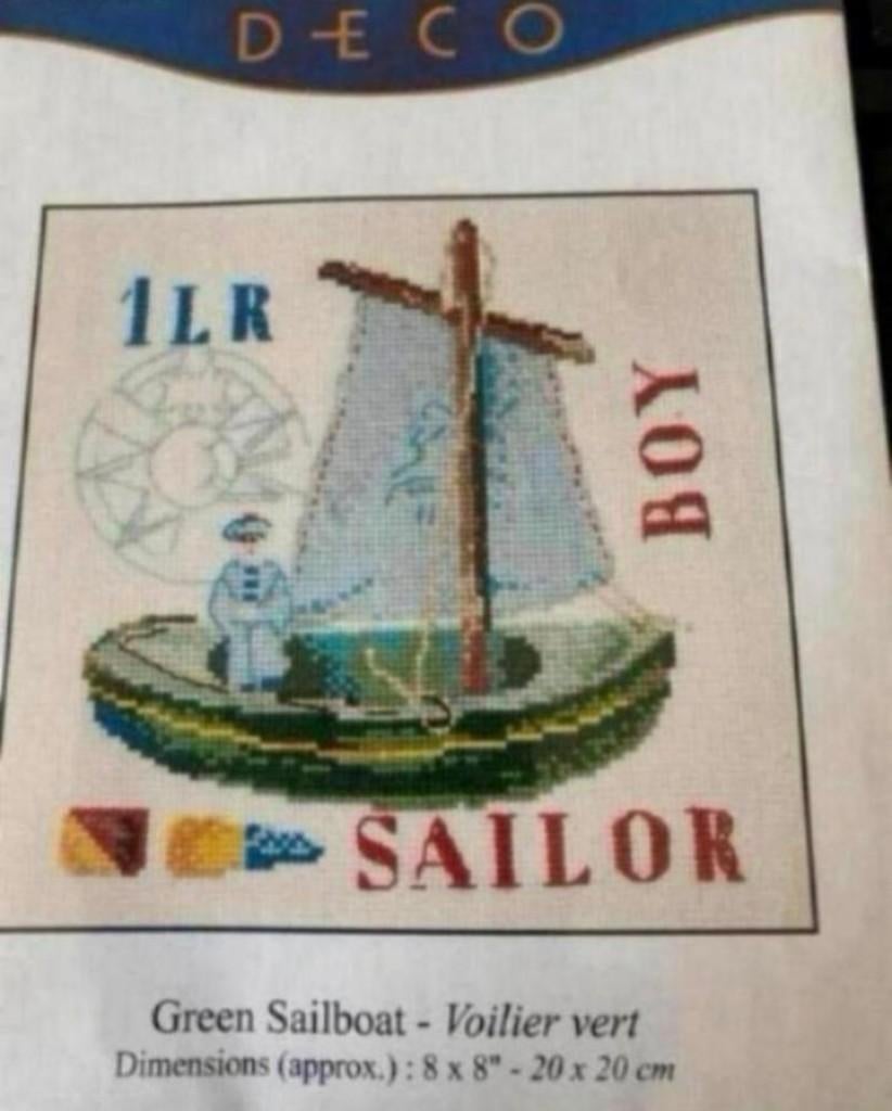 BORDUURPAKKET DMC DECO GREEN SAILBOAT, Verzenden, Nieuw, Handborduren, Borduurpakket