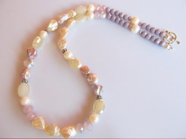 Ketting Yvette parels-kristalglas facet zilver, Paars, Nieuw, Zilver, Ophalen