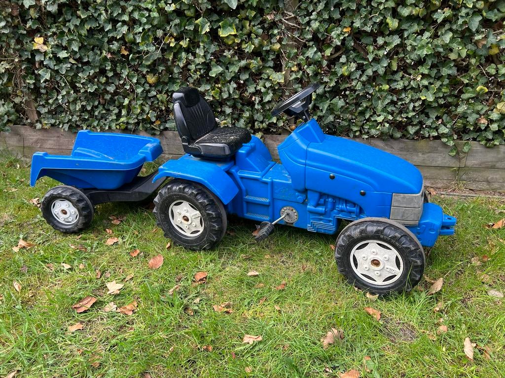 Blauwe traptrekker met aanhanger - kan nog een ronde mee, Ophalen, Gebruikt, Trapvoertuig