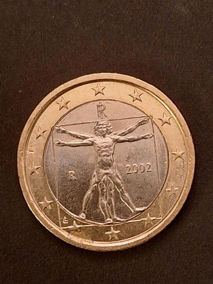 Zeldzame 1 Euro munt Italië 2002 - Vitruviusman, Postzegels en Munten, Munten | Europa | Euromunten, Losse munt, 1 euro, Italië