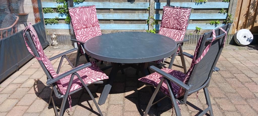 tuinset ronde tafel 4 stoelen, Tuin en Terras, Tuinsets en Loungesets, Ophalen, 4 zitplaatsen, Gebruikt, Aluminium