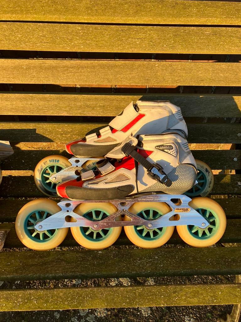 Mariani skeelers maat 43 - Powerslide Triple X en MPC wielen, Sport en Fitness, Skeelers, Ophalen of Verzenden, Zo goed als nieuw