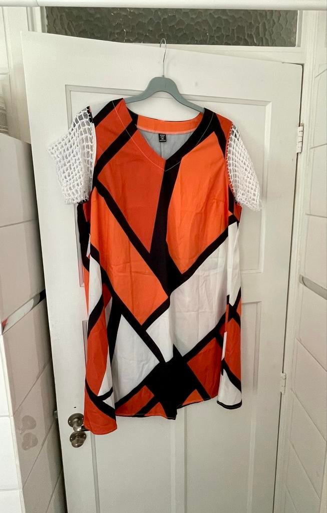 Zomerjurk/tuniek met gehaakte mouwen - XXL, Maat 46/48 (XL) of groter, Oranje, Ophalen of Verzenden, Zo goed als nieuw