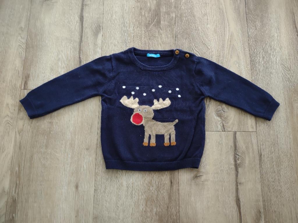 Prachtige donkerblauwe Kersttrui met rendier, Hema, maat 74., Onb, Ophalen of Verzenden, Truitje of Vestje, Jongetje of Meisje
