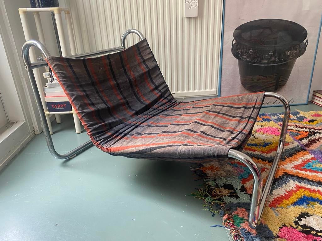 Vintage Ikea jaren 80 chrome lounge stoel, Ophalen, Gebruikt, Overige kleuren, Stof
