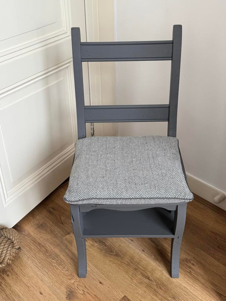 Antieke bibliotheekstoel/trap - Grijs, Ophalen