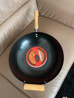 Wokpan 34 cm RVS met houten handvatten, Ophalen, Nieuw, Rvs, Wok