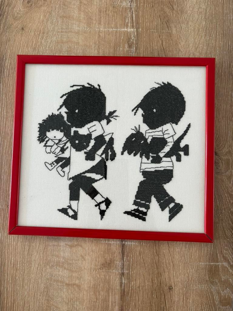 Geborduurde lijst Jip en Janneke, Ophalen of Verzenden, Wanddecoratie