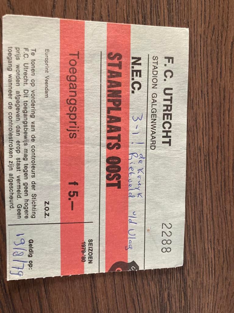 TICKET FC UTRECHT-NEC 79-80/, Verzamelen, Ophalen of Verzenden, Zo goed als nieuw, F.C. Utrecht, Overige typen