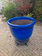 Blauw geglazuurde bloempot, zware pot, Ophalen