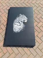 Canvas met panterprint, zwart-wit, Gebruikt, Ophalen of Verzenden, Print, 100 tot 125 cm