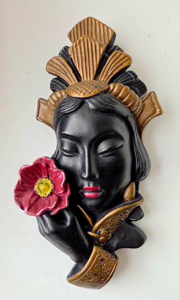 wandmasker vintage jaren 60 41cm lang, Ophalen of Verzenden, Zo goed als nieuw, Zilver, Overige materialen