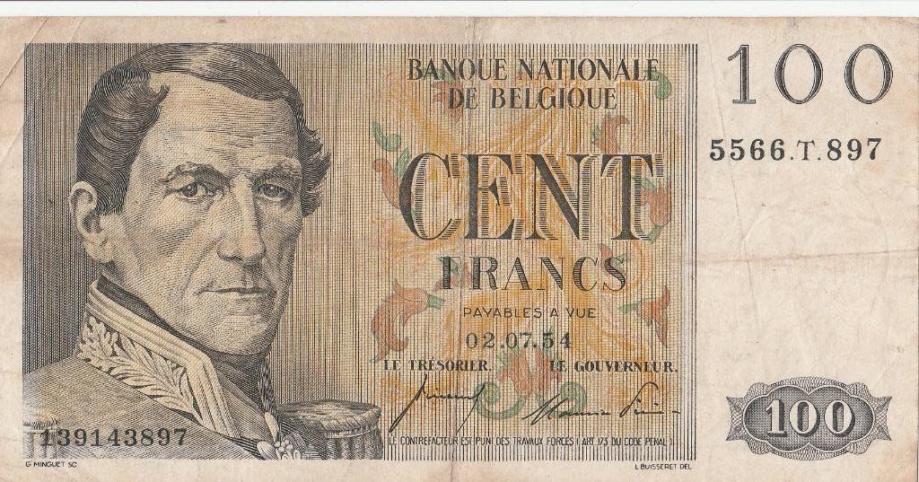 BELGIE 100 FRANCS 02.07.1954, Postzegels en Munten, Bankbiljetten | België, Ophalen of Verzenden, Los biljet
