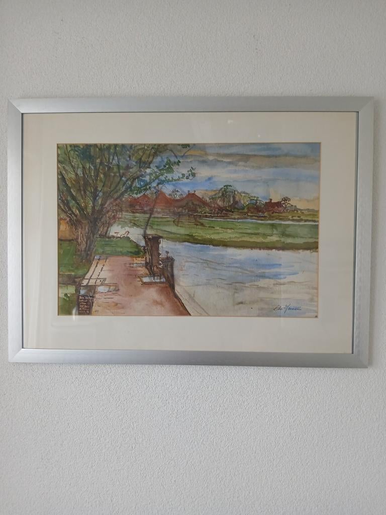 Aquarel van Chris Jansen € 200,00, Antiek en Kunst, Kunst | Schilderijen | Modern, Ophalen