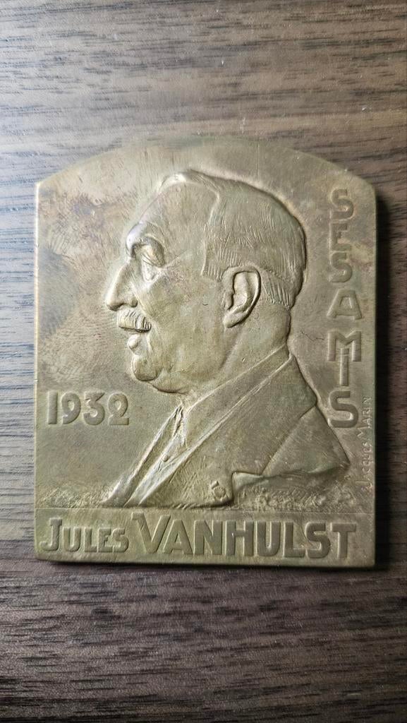 Bronze plaquette Jules Van hulst Belgisch congo, Ophalen of Verzenden, Brons