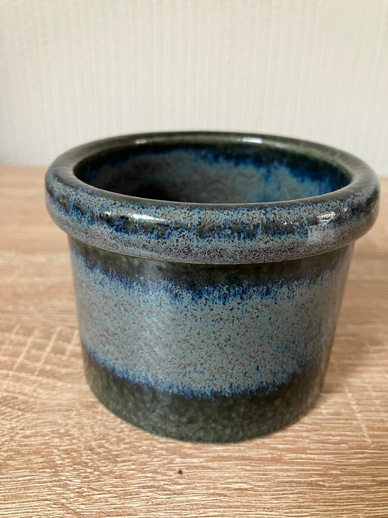 Blauw Grijze Bloempot, Tuin en Terras, Bloempotten, Overige materialen, Gebruikt, Rond, Binnen